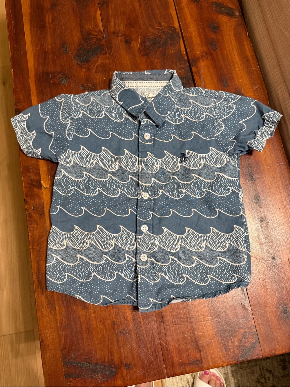 Penguin Kids Short-Sleeve Wave Print Shirt - Blue